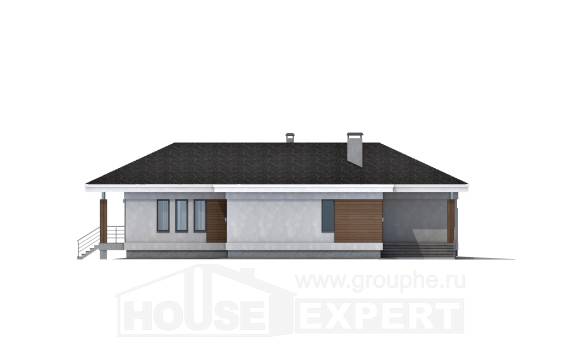 165-001-П Проект одноэтажного дома и гаражом, скромный дом из газобетона, Геленджик