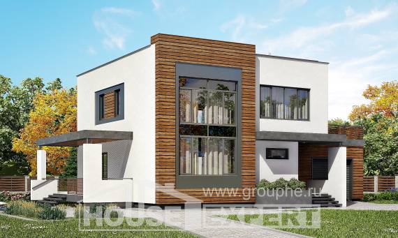 220-003-П Проект двухэтажного дома и гаражом, классический загородный дом из теплоблока, Крымск