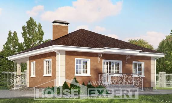 100-001-Л Проект одноэтажного дома, уютный коттедж из блока, Новокубанск | Проекты домов от House Expert