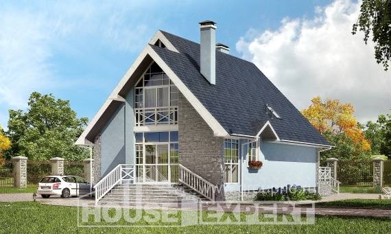 170-003-П Проект двухэтажного дома мансардой, красивый домик из теплоблока, Новороссийск