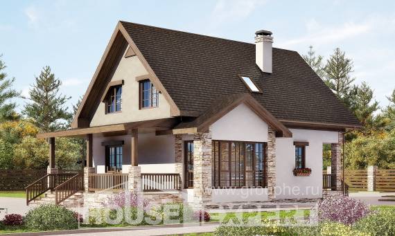 140-002-Л Проект двухэтажного дома с мансардным этажом, небольшой домик из поризованных блоков, Курганинск