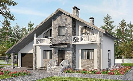 180-017-Л Проект двухэтажного дома с мансардой, гараж, уютный дом из твинблока, Ейск