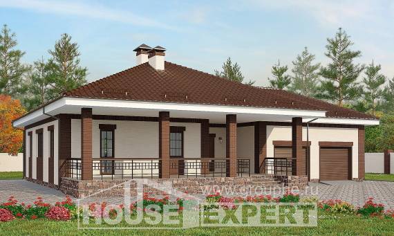 160-015-П Проект одноэтажного дома и гаражом, классический коттедж из твинблока, Лабинск