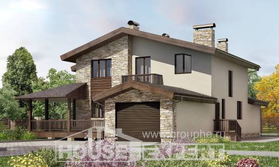 220-001-Л Проект двухэтажного дома с мансардным этажом и гаражом, простой загородный дом из бризолита, Армавир