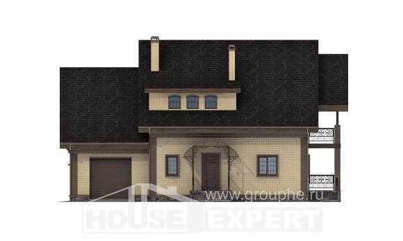 185-003-Л Проект двухэтажного дома с мансардным этажом, гараж, простой загородный дом из бризолита, Тимашёвск
