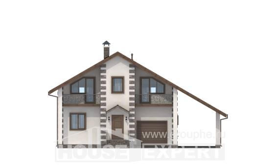 150-003-Л Проект двухэтажного дома мансардой и гаражом, недорогой дом из бревен, Лабинск