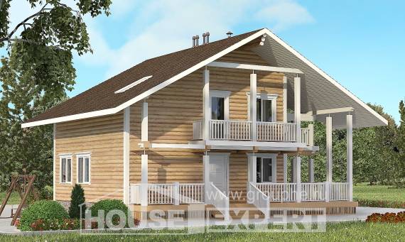 130-001-П Проект двухэтажного дома с мансардой, экономичный загородный дом из бревен, Апшеронск