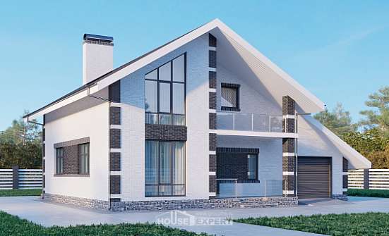 190-008-П Проект двухэтажного дома с мансардой, гараж, средний домик из поризованных блоков, Новокубанск
