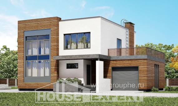 220-003-П Проект двухэтажного дома и гаражом, простой домик из пеноблока, Новороссийск