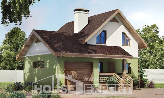 120-002-П Проект двухэтажного дома мансардный этаж и гаражом, уютный дом из арболита, Крымск