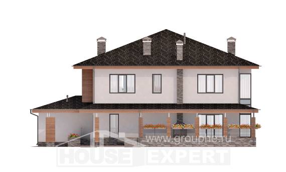 305-001-П Проект двухэтажного дома, гараж, классический загородный дом из теплоблока, Тихорецк