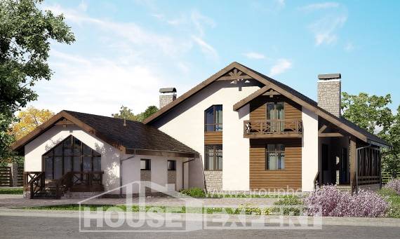 265-001-П Проект двухэтажного дома мансардный этаж, гараж, большой загородный дом из газобетона, Анапа