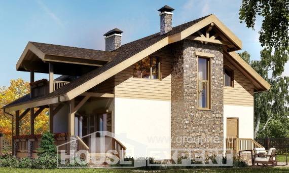 150-004-П Проект двухэтажного дома мансардный этаж, классический загородный дом из поризованных блоков, Кропоткин