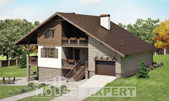 300-003-П Проект трехэтажного дома с мансардой и гаражом, просторный дом из кирпича, Геленджик