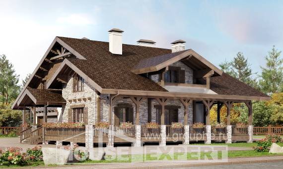 340-003-П Проект двухэтажного дома с мансардным этажом и гаражом, просторный загородный дом из кирпича, Крымск