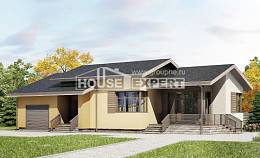 135-002-Л Проект одноэтажного дома и гаражом, бюджетный домик из газобетона, Анапа