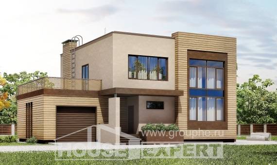 220-003-Л Проект двухэтажного дома и гаражом, современный домик из керамзитобетонных блоков, Апшеронск