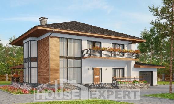 305-001-П Проект двухэтажного дома и гаражом, классический домик из поризованных блоков, Анапа