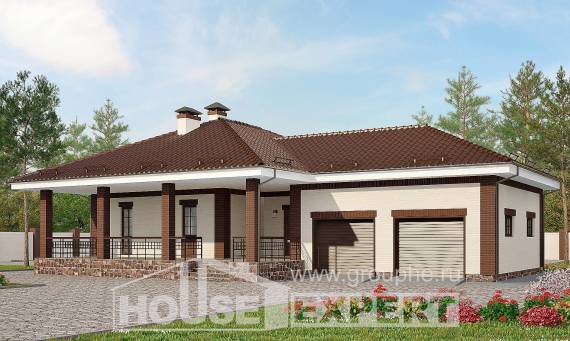 160-015-П Проект одноэтажного дома, гараж, красивый домик из керамзитобетонных блоков, Анапа
