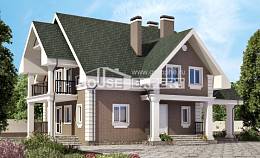 140-003-П Проект двухэтажного дома мансардный этаж, гараж, классический загородный дом из бризолита, Лабинск