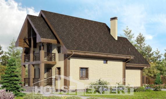 185-003-Л Проект двухэтажного дома с мансардой, гараж, простой домик из арболита, Лабинск
